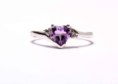 9ct White Gold Amethyst Diamond Ring 0.04 Carats -