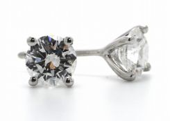 18ct White Gold Single Stone Claw Set Diamond Earring 0.80 Carats - Valued by AGI £3,495.00 - Two