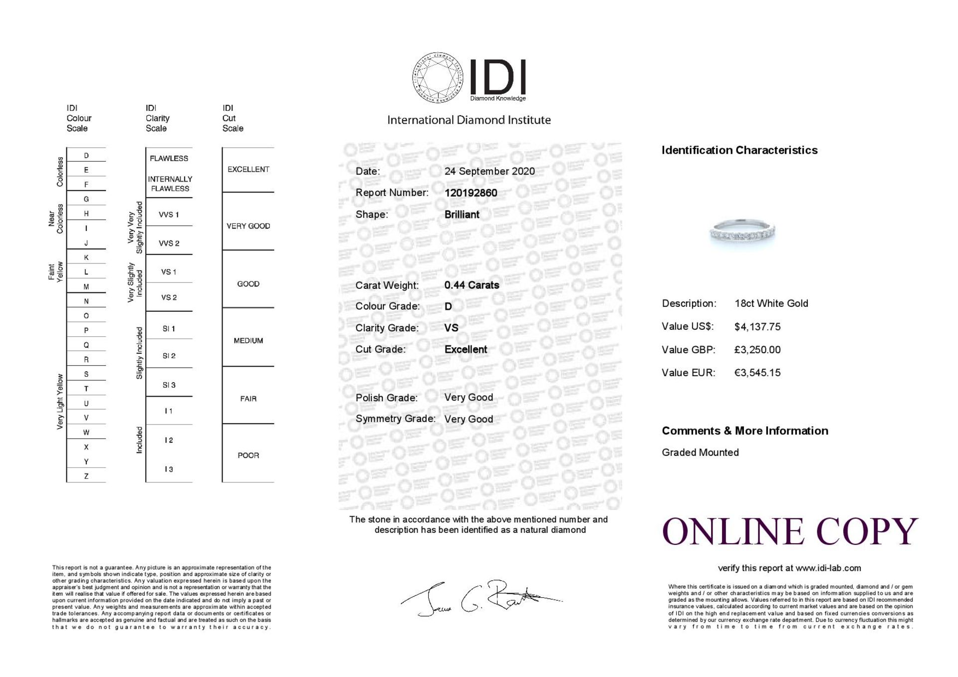 18ct White Gold Claw Set Semi Eternity Diamond Ring 0.44 Carats - Valued by IDI £3,250.00 - 18ct - Image 4 of 4