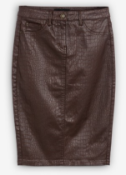 BRAND NEW - NEXT - Chocolate Croc Effect Coated Denim Pencil Skirt SIZE 16 RRP £26