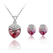 BRAND NEW LADIES MATCHING NECKLACE AND EARRING SET, SET WITH RED AND CLEAR CRYSTAL STONES (14)