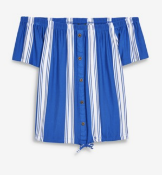 BRAND NEW - NEXT - Blue Stripe Bardot Tie Hem Top SIZE 16P RRP £16