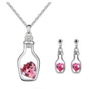 BRAND NEW LADIES MATCHING NECKLACE AND EARRING SET, SET WITH PINK AND CLEAR CRYSTAL STONES (15)