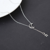 BRAND NEW LADIES SILVER TONE, STAR AND MOON NECKLACE (43)