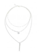 BRAND NEW SEALED LADIES SILVER TONE, THREE TIER MULTI LAYER SEQUEN STRIP PENDENT NECKLACE (20)