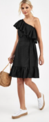 BRAND NEW - NEXT - Black Linen Blend Frill One Shoulder Dress SIZE 14 RRP £32