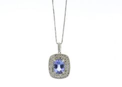 9ct White Gold Oval Tanzanite And Diamond Cluster Pendant 0.28 Carats - Valued by GIE £3,395.00