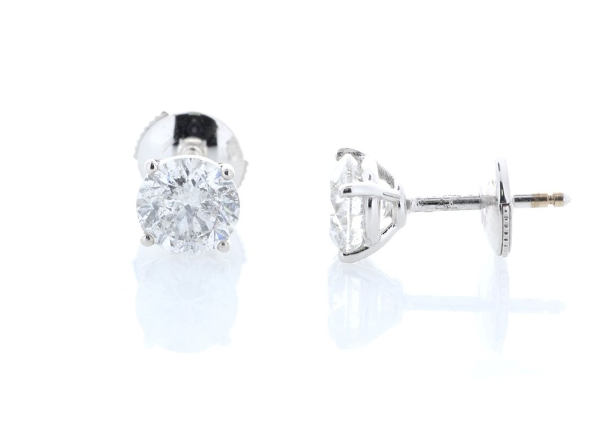 18ct White Gold Single Stone Claw Set Diamond Earrings Valued by GIE £4,889.00 - Image 2 of 4