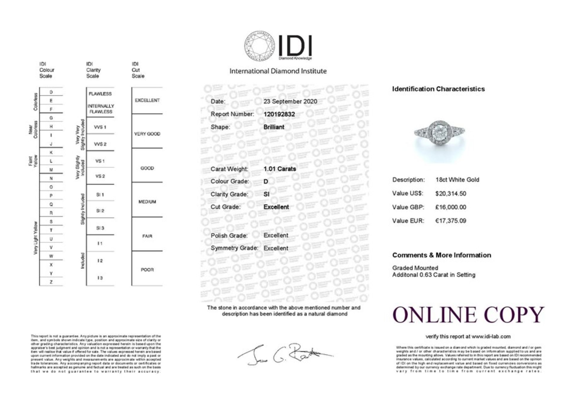 18ct White Gold Single Stone With Halo Setting Ring Valued by IDI £16,000.00 - Image 5 of 5