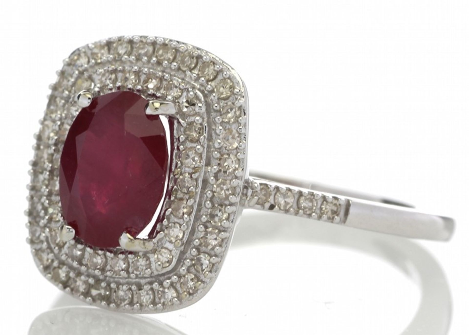 9ct White Gold Oval Ruby And Diamond Cluster Diamond Ring Valued by GIE £3,470.00 - Image 2 of 5