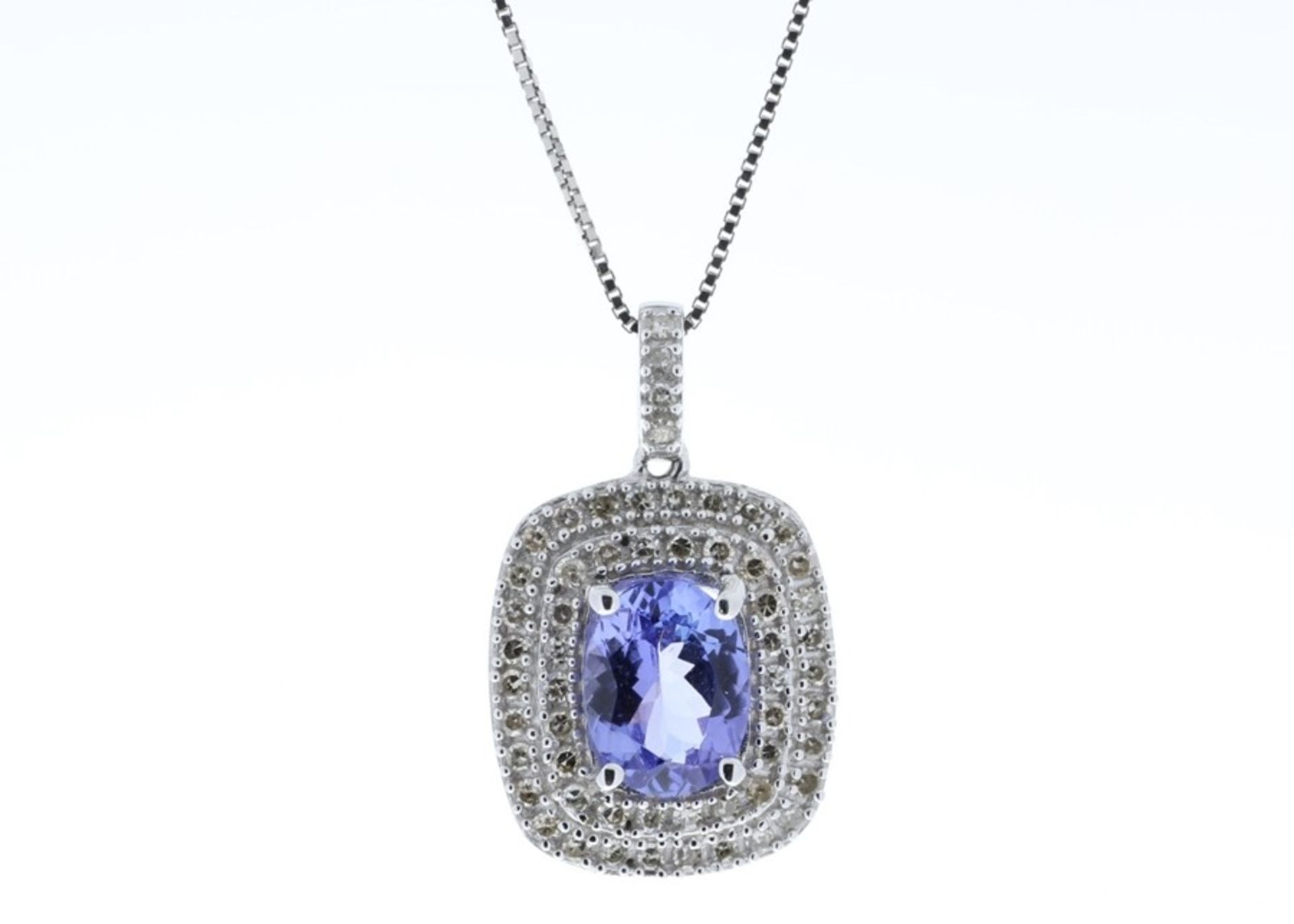 9ct White Gold Oval Tanzanite And Diamond Cluster Pendant 0.28 Carats - Valued by GIE £3,395.00 - Image 2 of 6