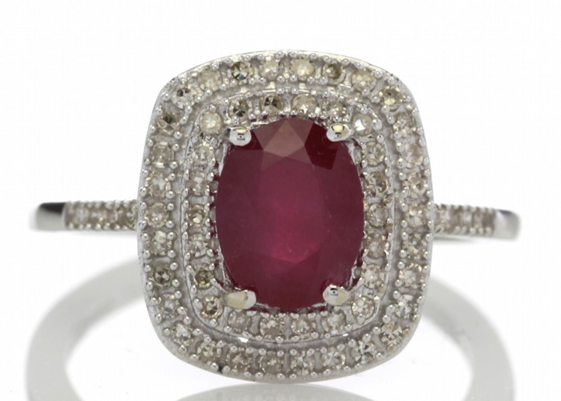 9ct White Gold Oval Ruby And Diamond Cluster Diamond Ring Valued by GIE £3,470.00