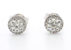 18ct White Gold Single Stone With Halo Setting Earrings Valued by GIE £10,845.00