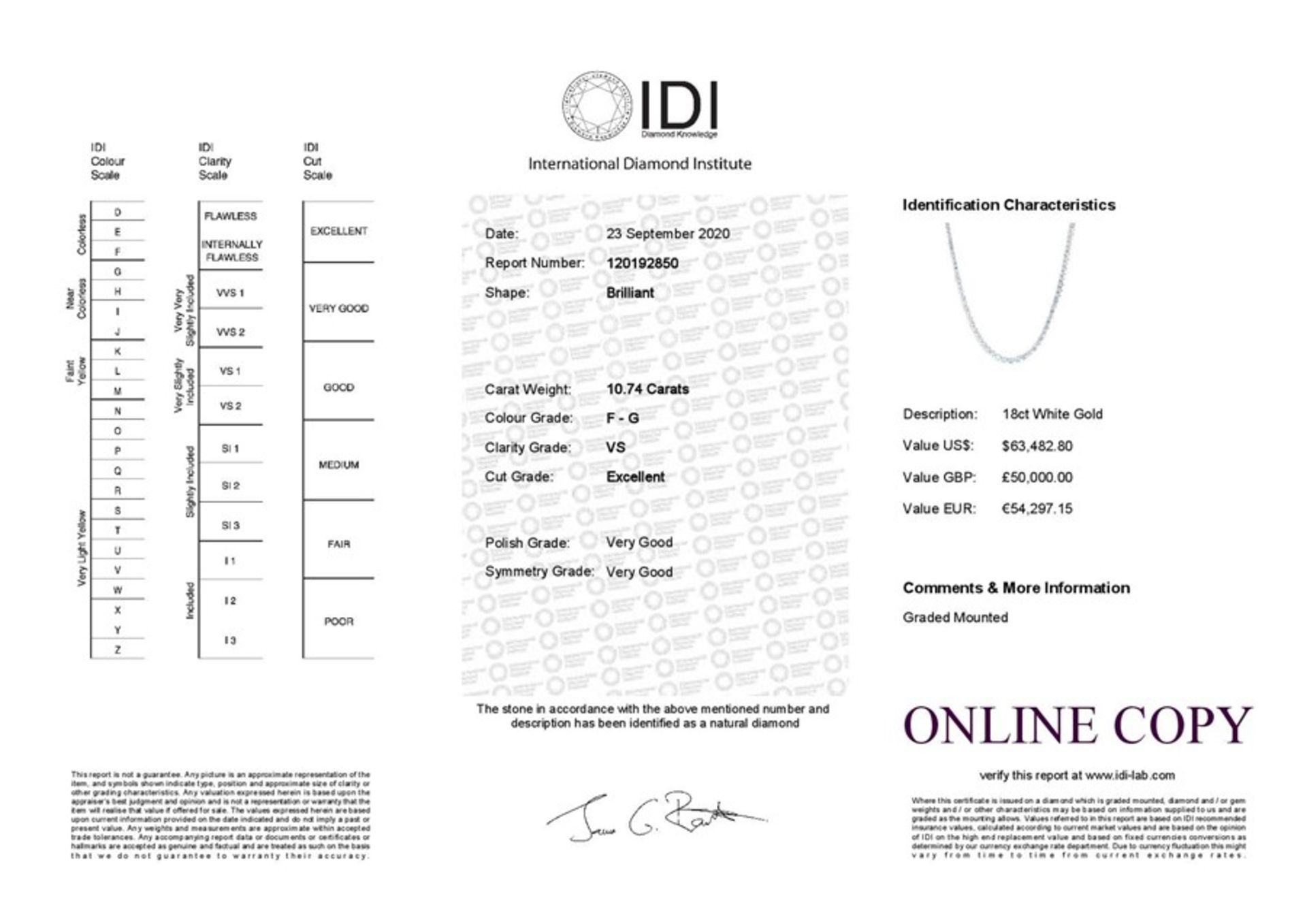 18ct White Gold Claw Set Diamond Collarate 10.74 Carats - Valued by IDI £50,000.00 - Image 3 of 3