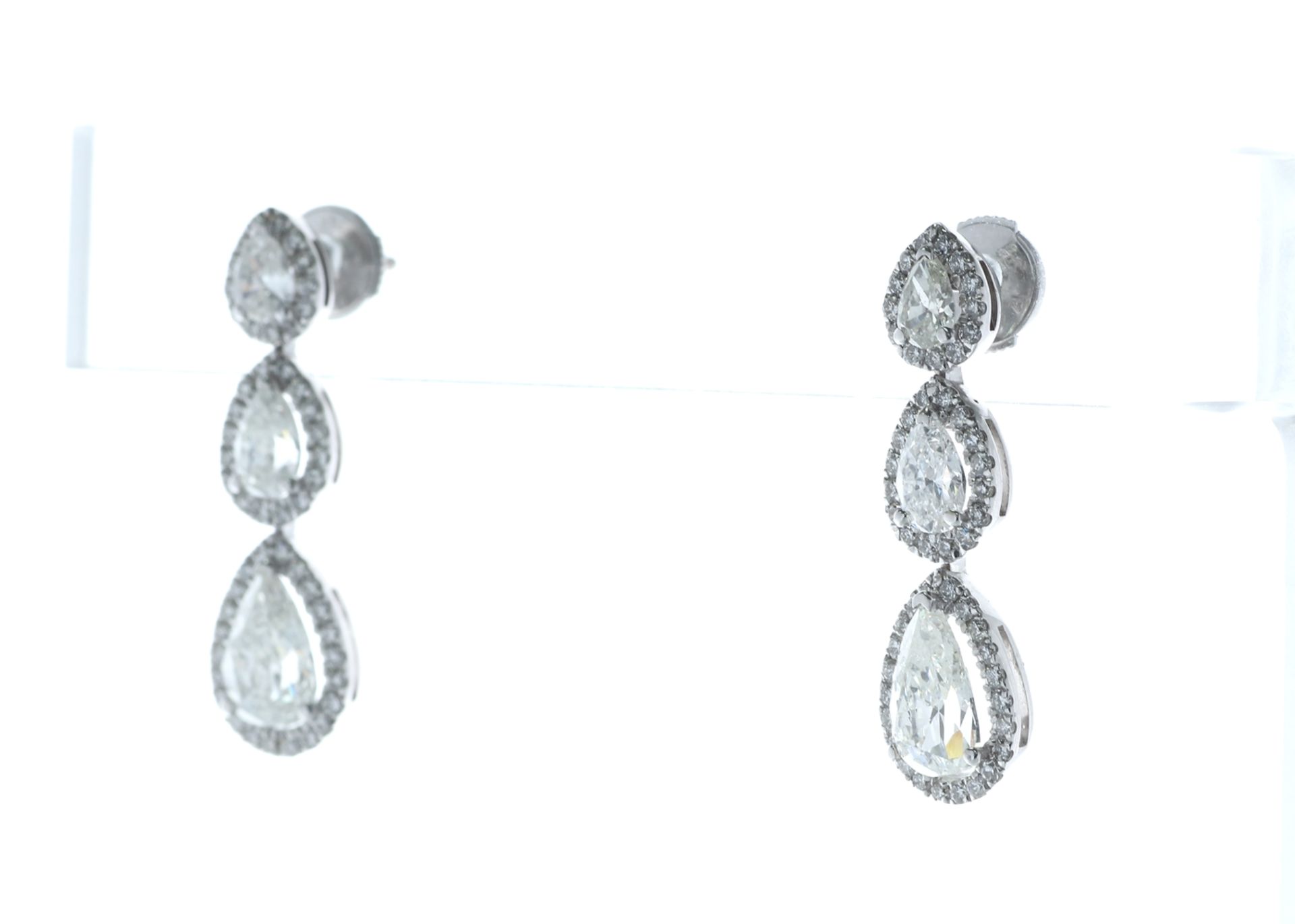 18ct White Gold Pear Shape Diamond Drop Earrings 3.43 Carats - Valued by IDI £28,950.00 - 18ct White - Image 2 of 4