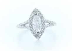 18ct White Gold Single Stone With Halo Setting Ring 1.56 (0.90) Carats - Valued by IDI £16,000.