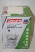 GRADE U- BOXED COLEMAN UNLEADED FEATHER STOVE RRP-£89.99