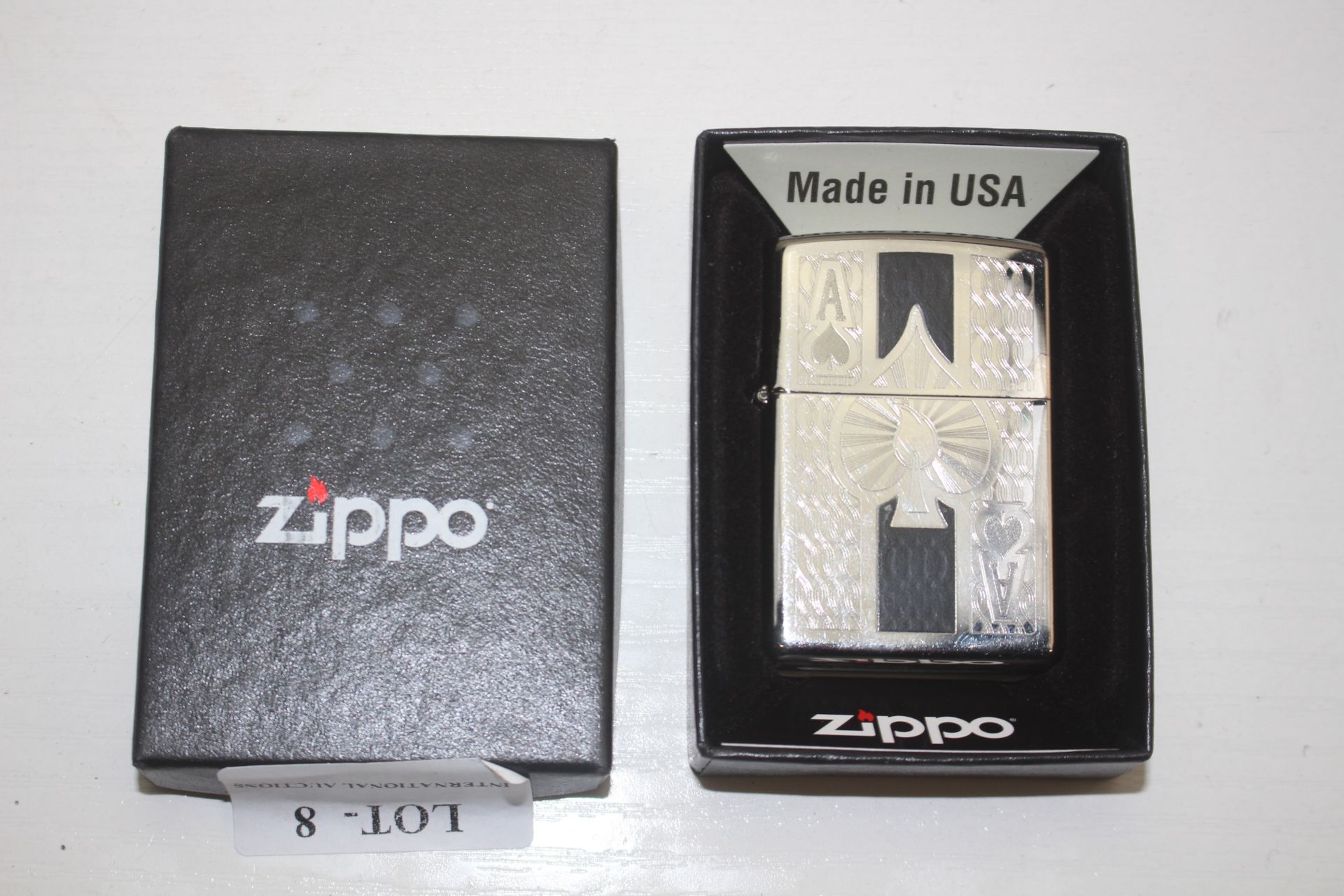 GRADE U- BOXED ZIPPO ACE OF SPADES PETROL LIGHTER RRP-£35