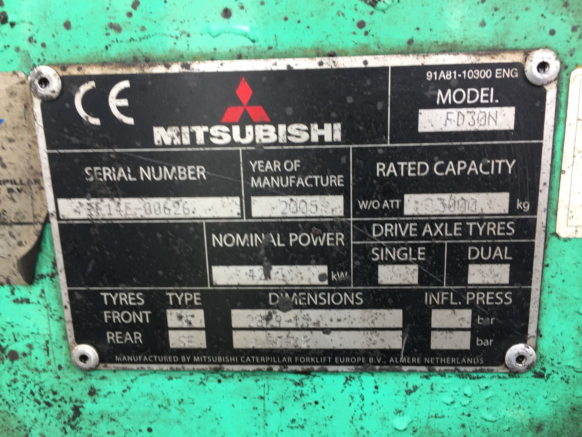 PL-14624 2005 Mitsubishi FD30N 3T 3 Stage Diesel Forklift - Image 13 of 14