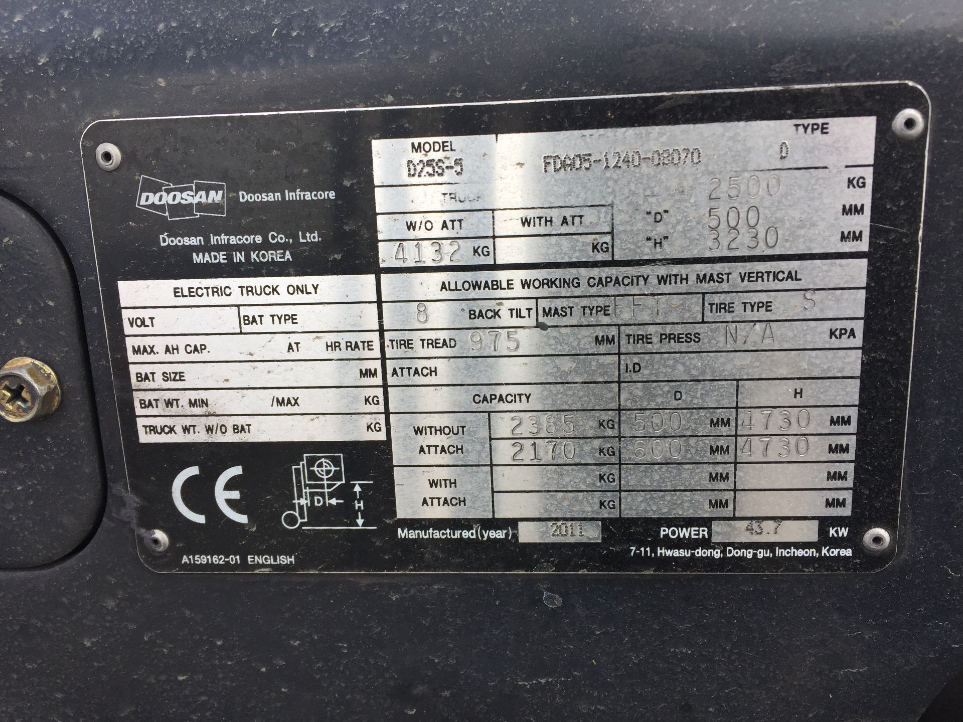 PL-14246 2011 Doosan D25S-5 2 Stage Diesel Forklift - Image 12 of 15