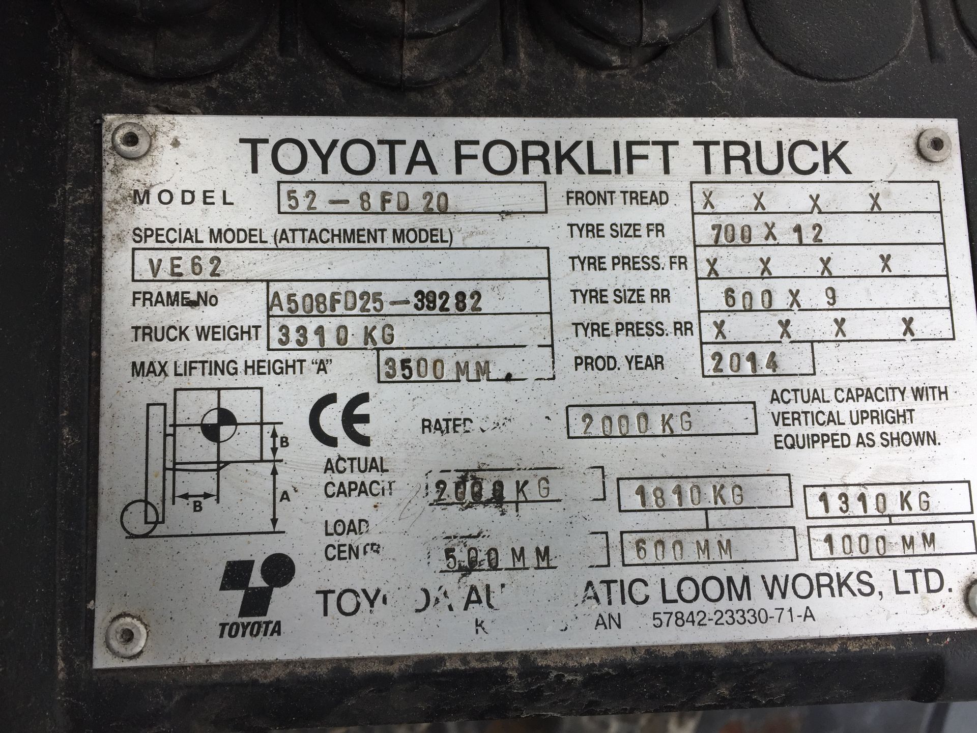 PL-14248 2014 Toyota Geneo 52-8FD20 2 Stage 2T Diesel Forklift - Image 14 of 15