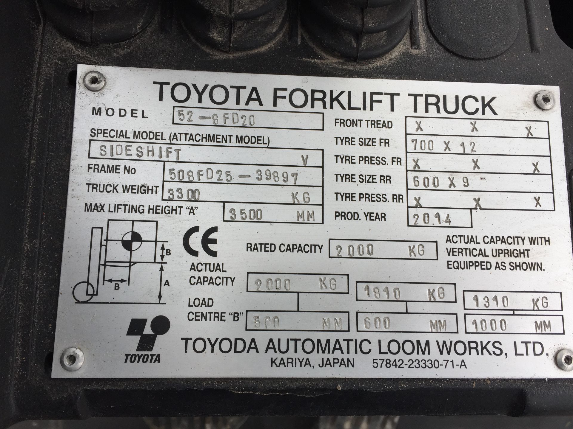 PL-14247 2014 Toyota Geneo 52-8FD20 2 Stage 2T Diesel Forklift - Image 14 of 15