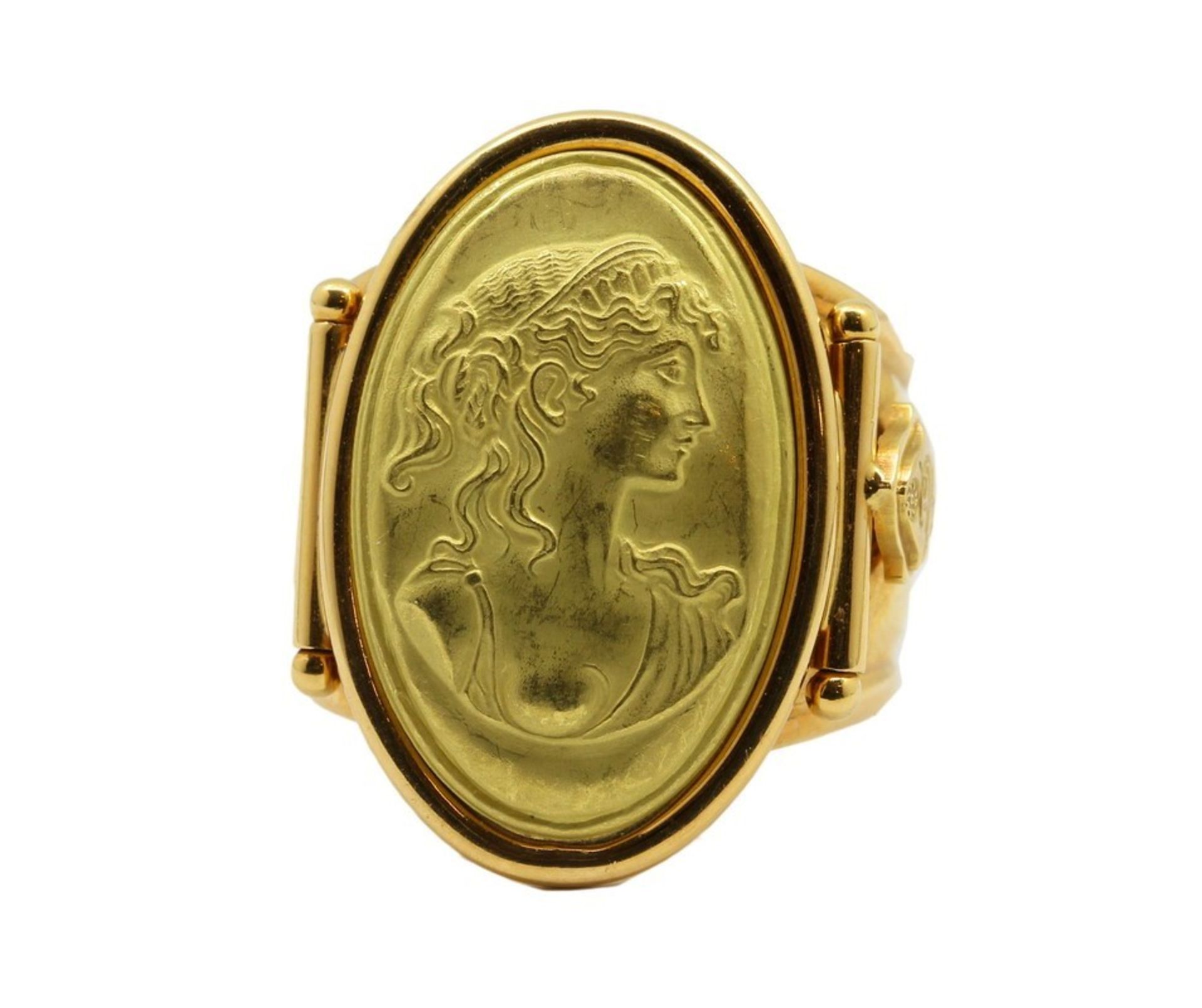 N. 9 (5714 IVG AMMINISTRAZIONE DI SOSTEGNO) ANELLO IN ORO GIALLO 18 KT CON VOLTO DI DONNA, GR. 9,