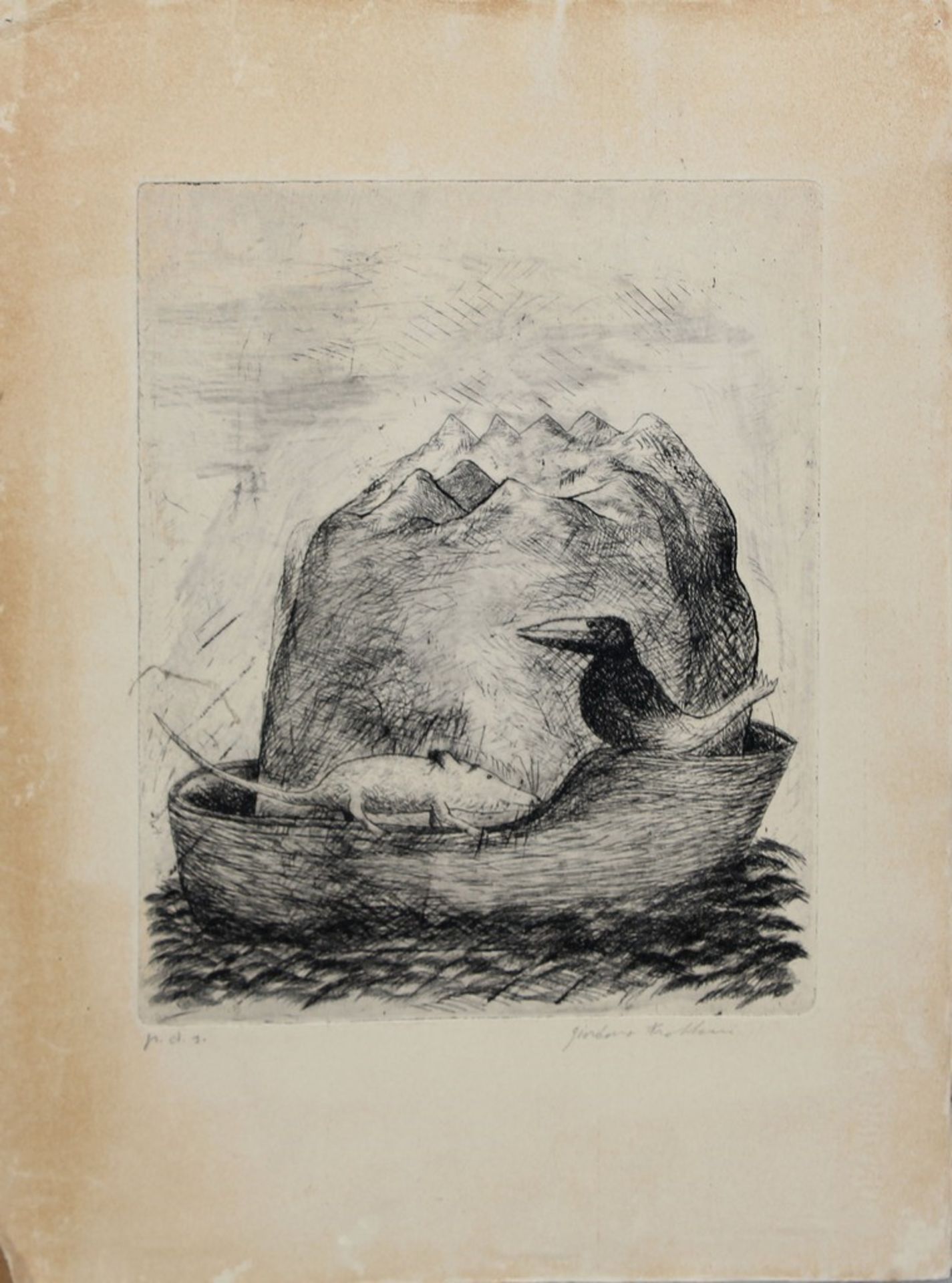 Nido, a firma Giordano Frattini, Litografia p.d.a, cm. 25x30