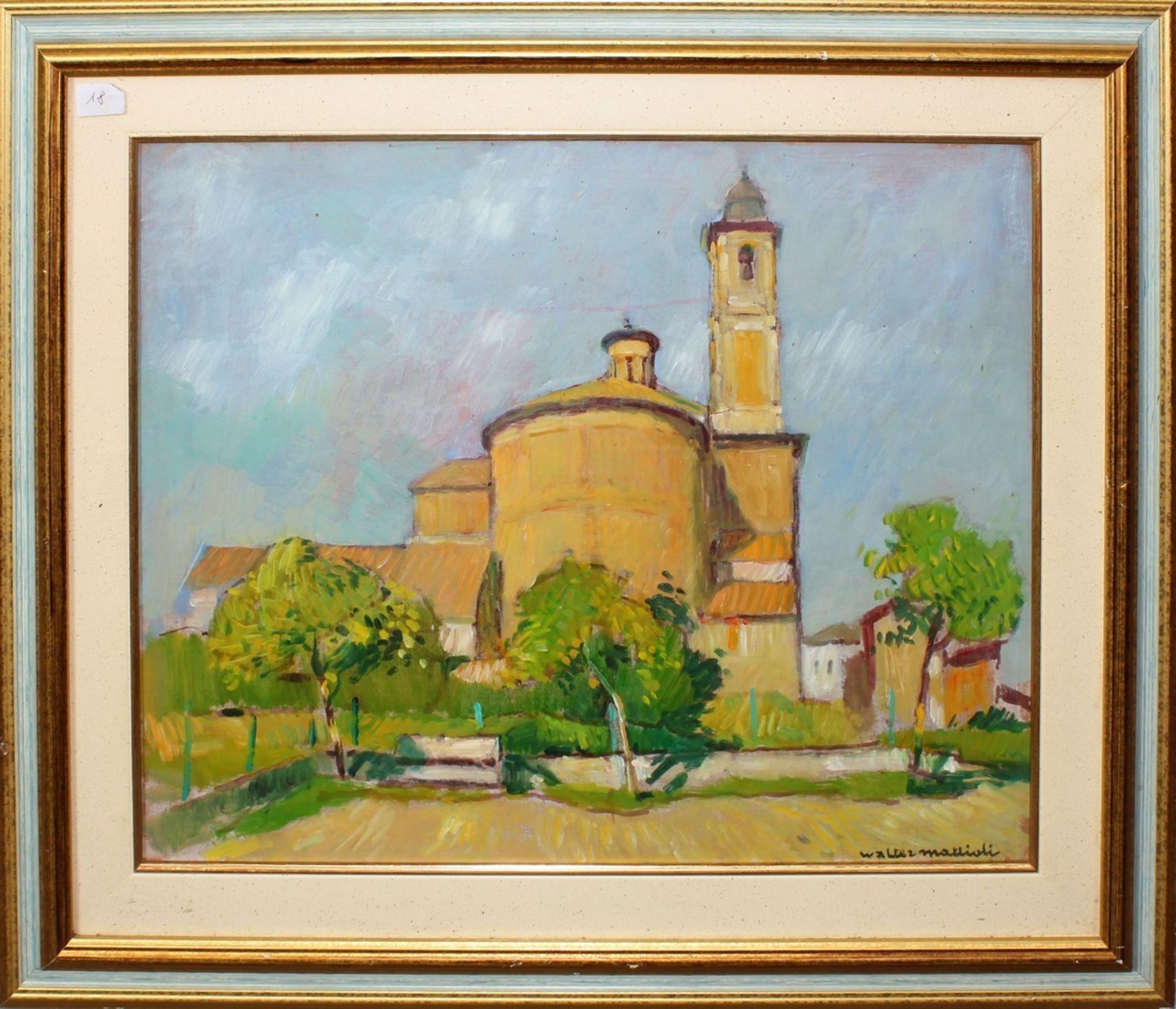 Chiesa, a firma Mattioli, olio, cm.50x40