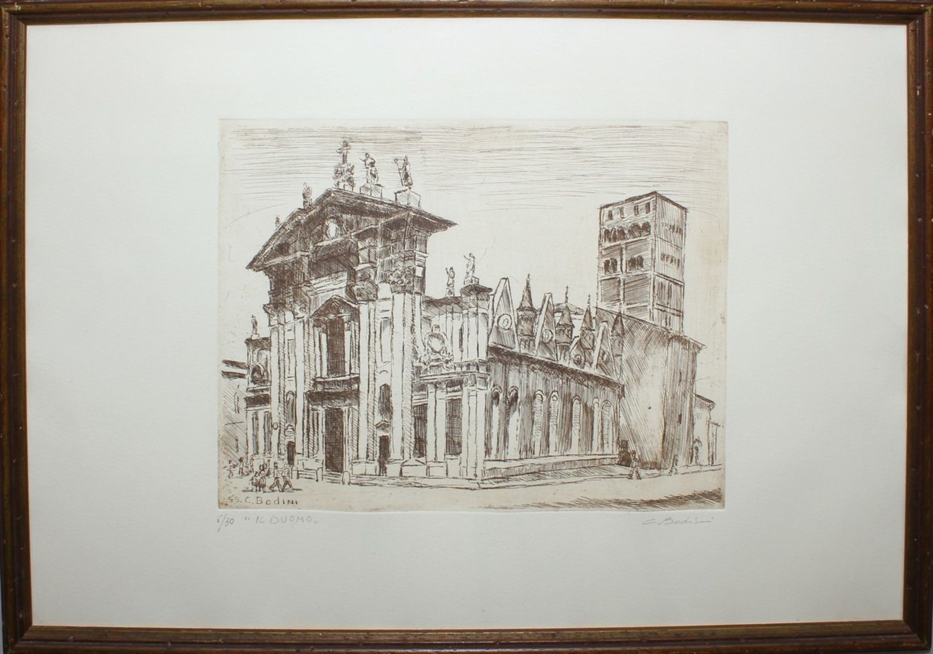 Il Duomo, a firma C. Bodini, acquaforte, cm. 35x50
