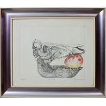 La mela, a firma P. Pozzamibi? 1974, incisione a colori VIII/XXV, cm. 39x44