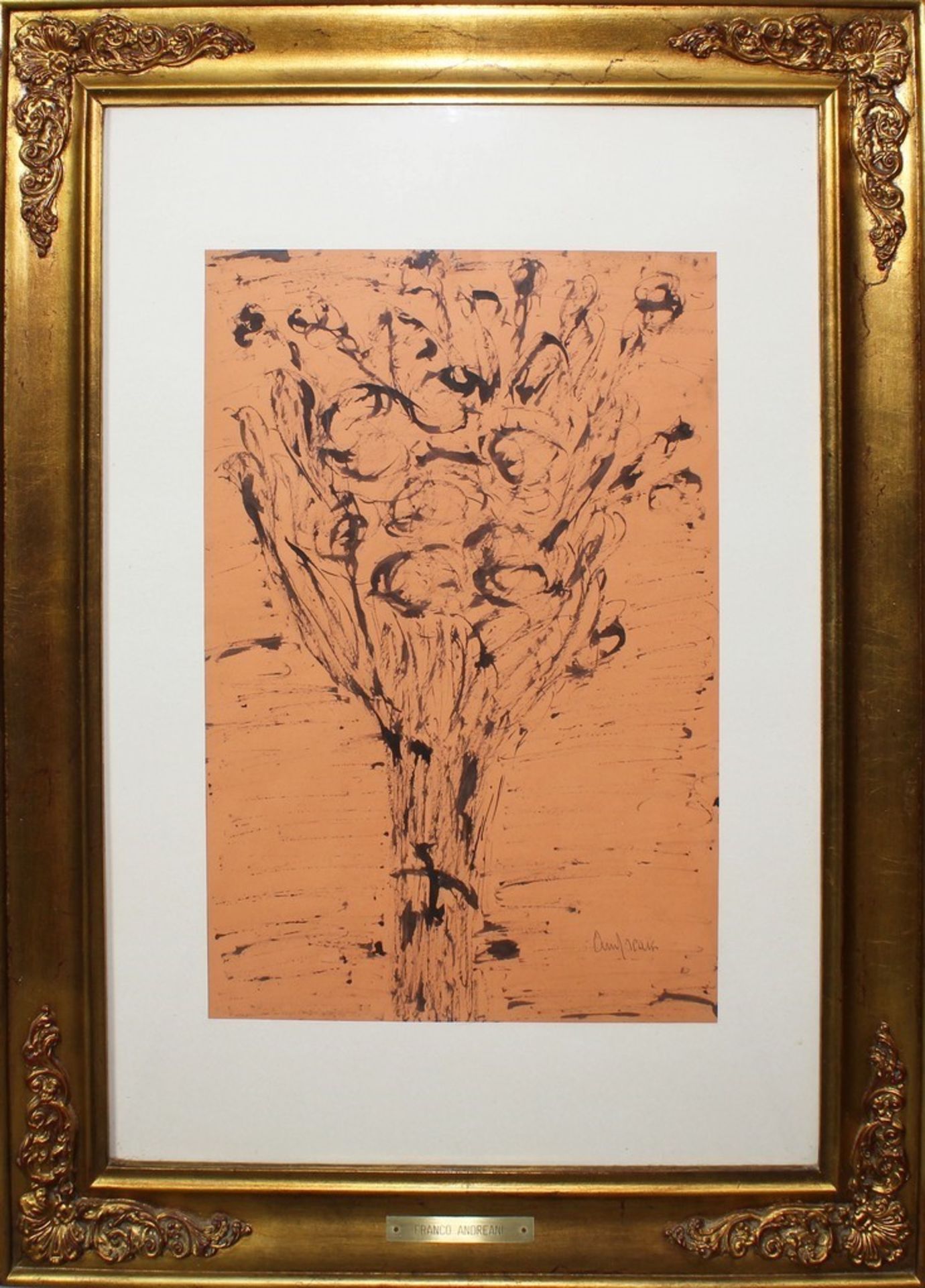 Fiori, a firma Franco Andreani (Mantova 1920 - Roma 1972), china, cm. 35x50