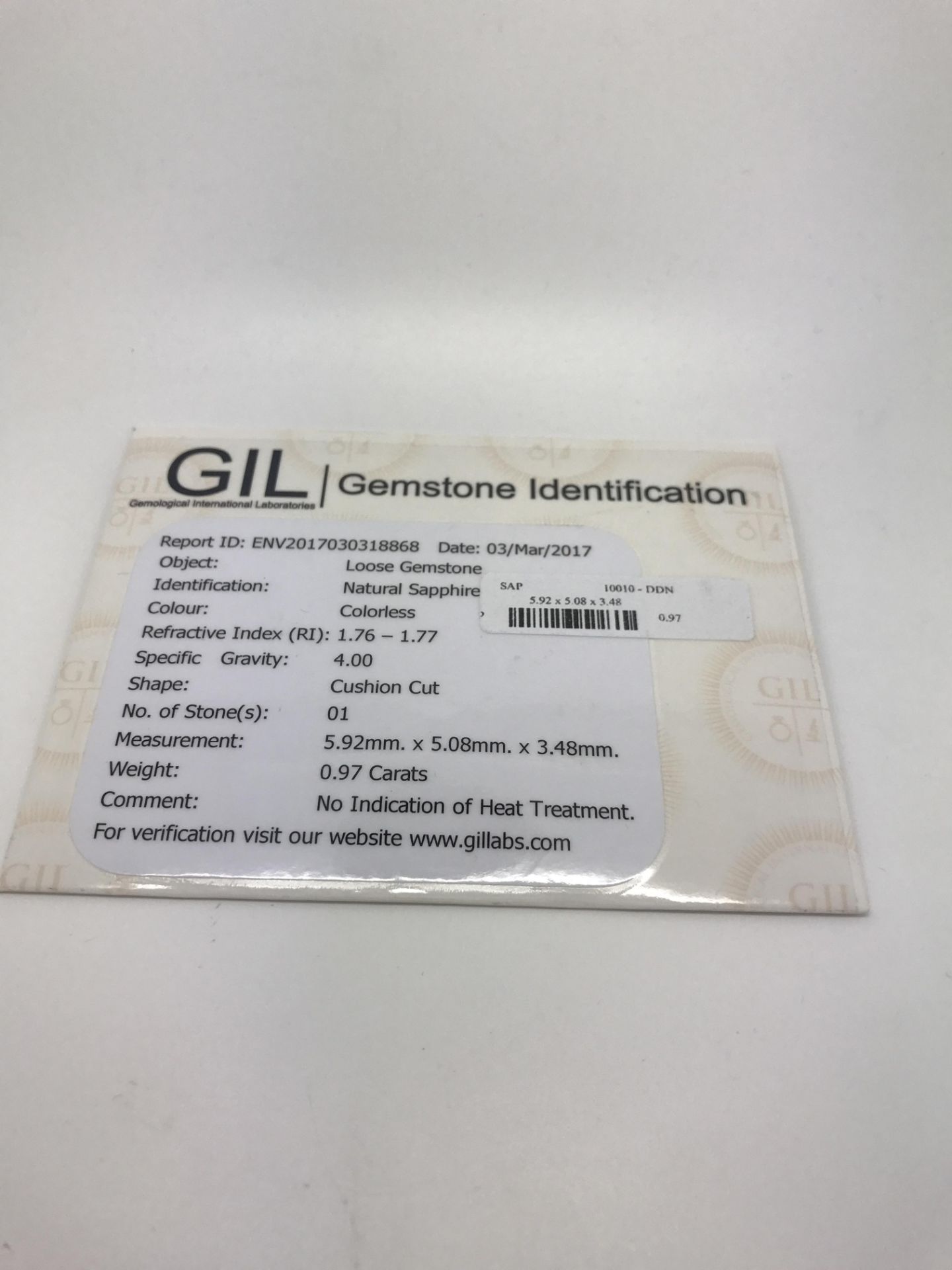 UNHEATED 0.97CT SAPPHIRE GIL CERTIFIED