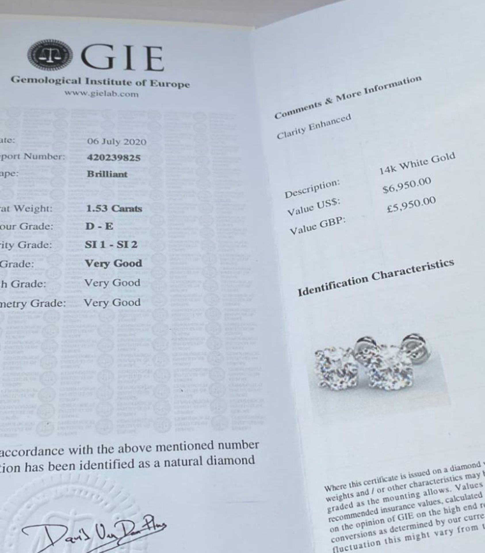 1.53 CT DIAMOND EARRINGS - Image 4 of 4