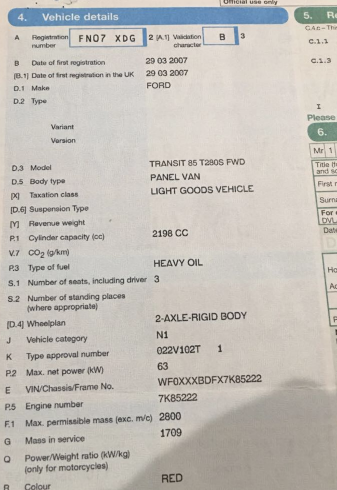 2007 FORD TRANSIT 280 SWB DIESEL FWD - Medium Roof Van TDCi 85ps - Image 11 of 13