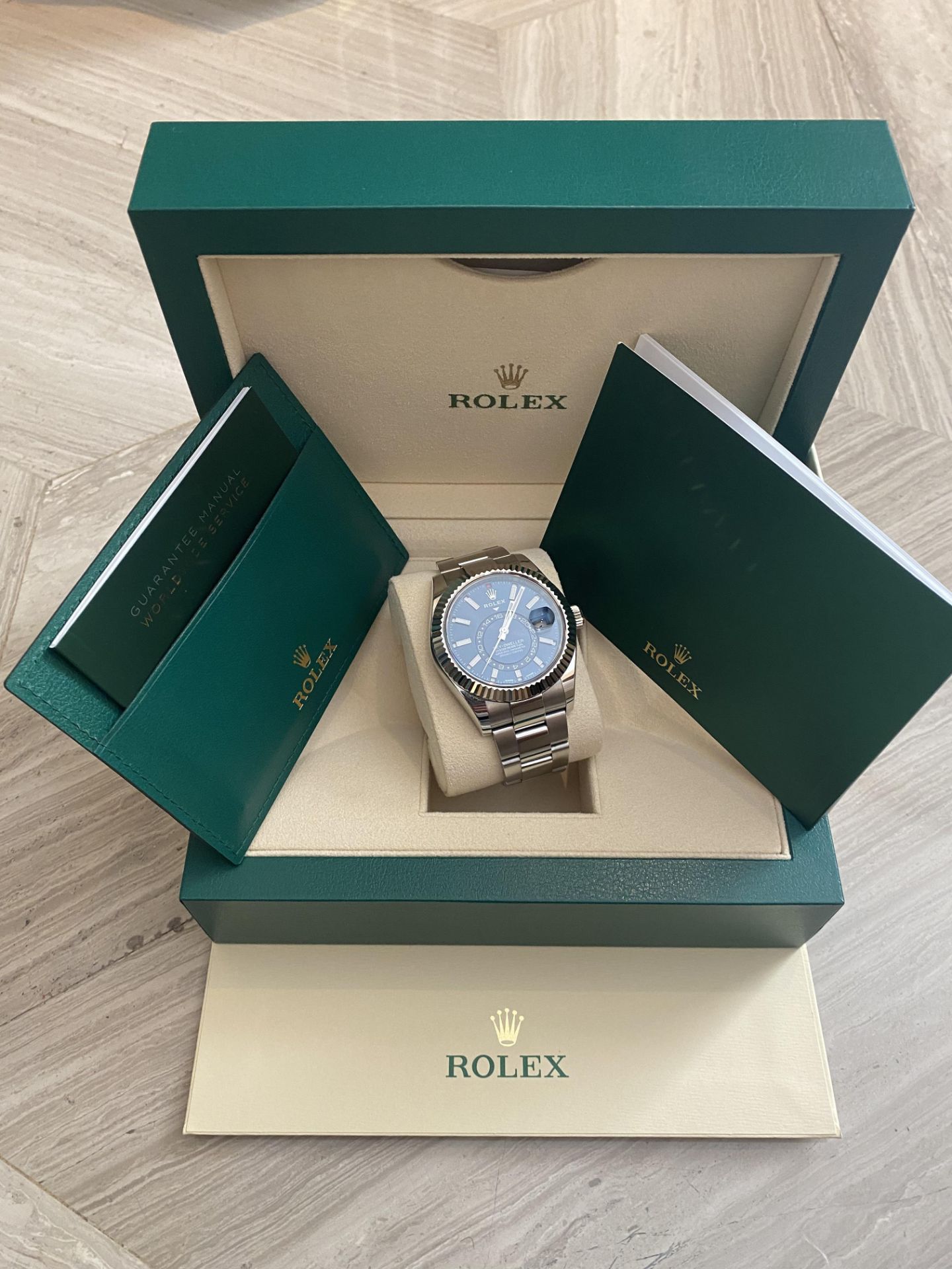 2018 ROLEX SKY DWELLER OYSTER 42MM OYSTERSTEEL & WHITE GOLD **BLUE DIAL**