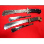 WW2 U.S. Navy pilot fixed & folding blade survival machete knives with sheaths (2)