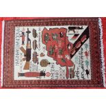 Afghanistan Tribal rug AK-47 tanks guns & rockets hand woven carpet 2002