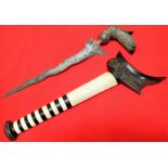 Javanese/Celebese kris keris dagger in bone & Sulawesi ebony with Naga design handle