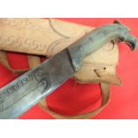 20th century South American Mexican machete with tooled scabbard