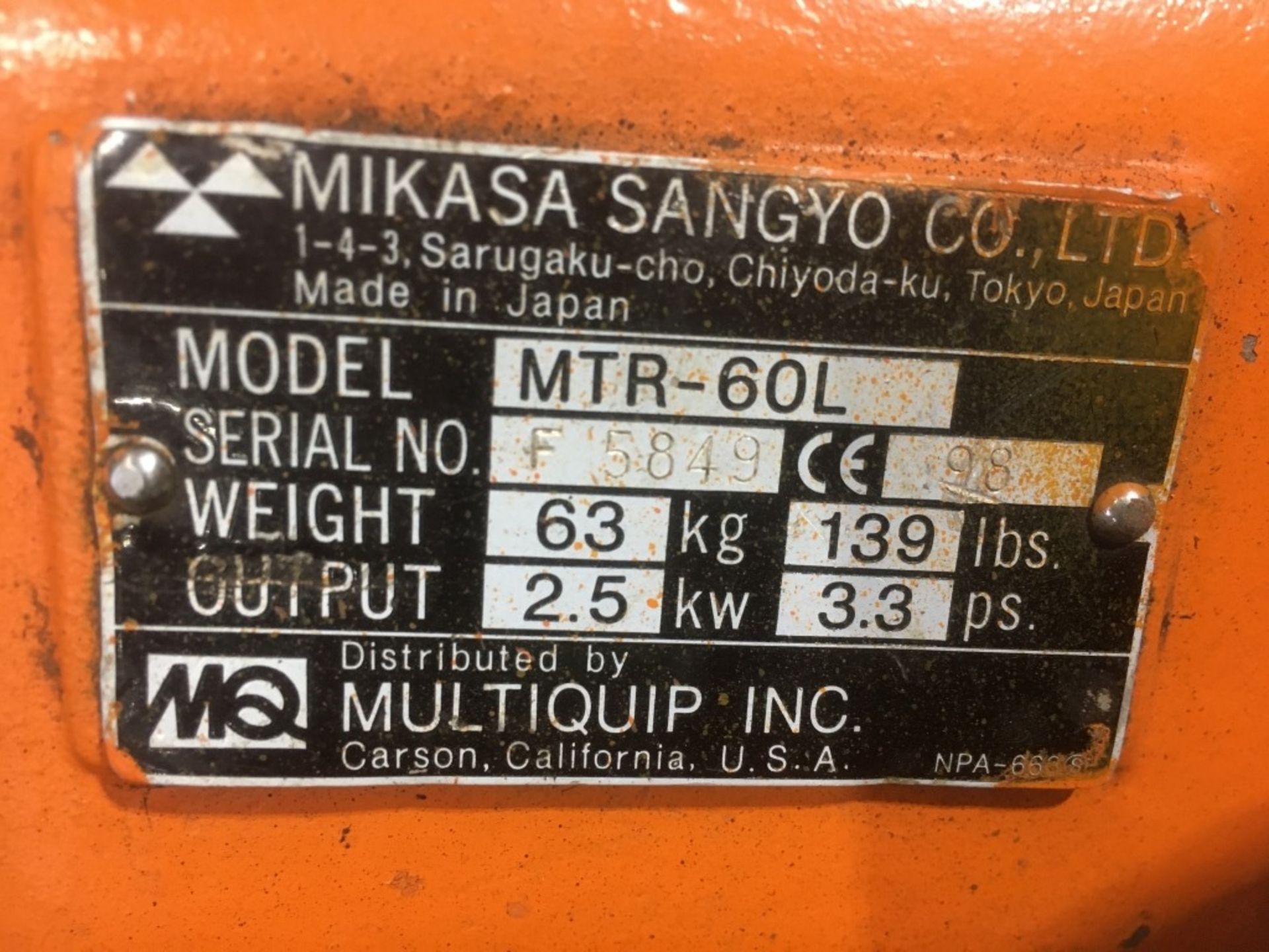 Mikasa MTR-60L Jumping Jack Tamper - Image 8 of 8