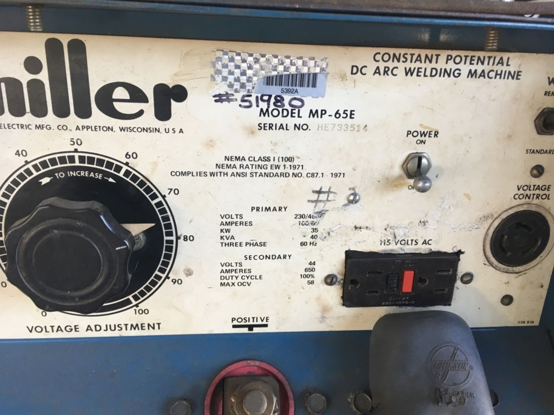 Miller MP-65E Welder - Image 9 of 10