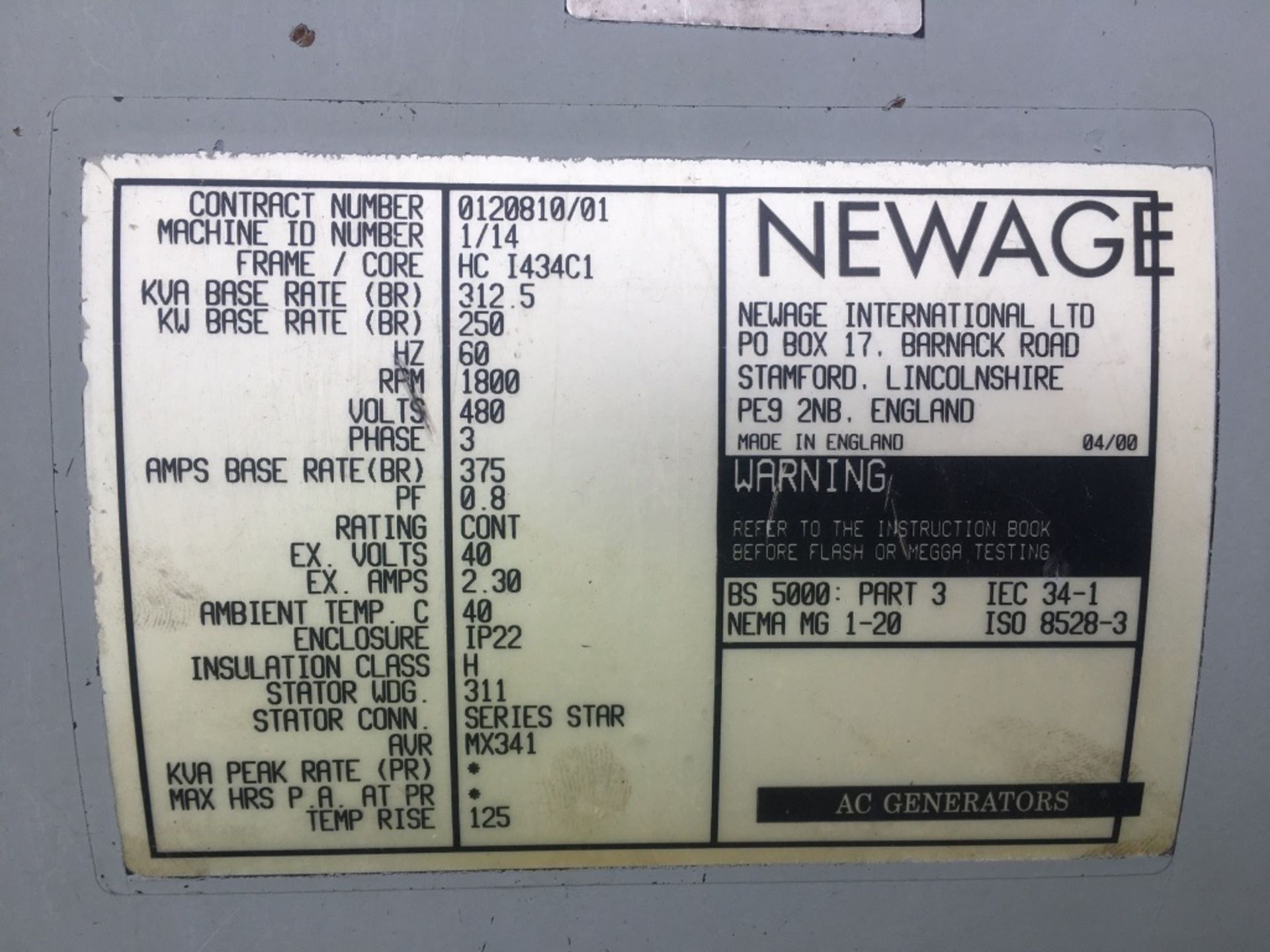 2000 Newage 312 KVA Stationary Generator - Image 9 of 11