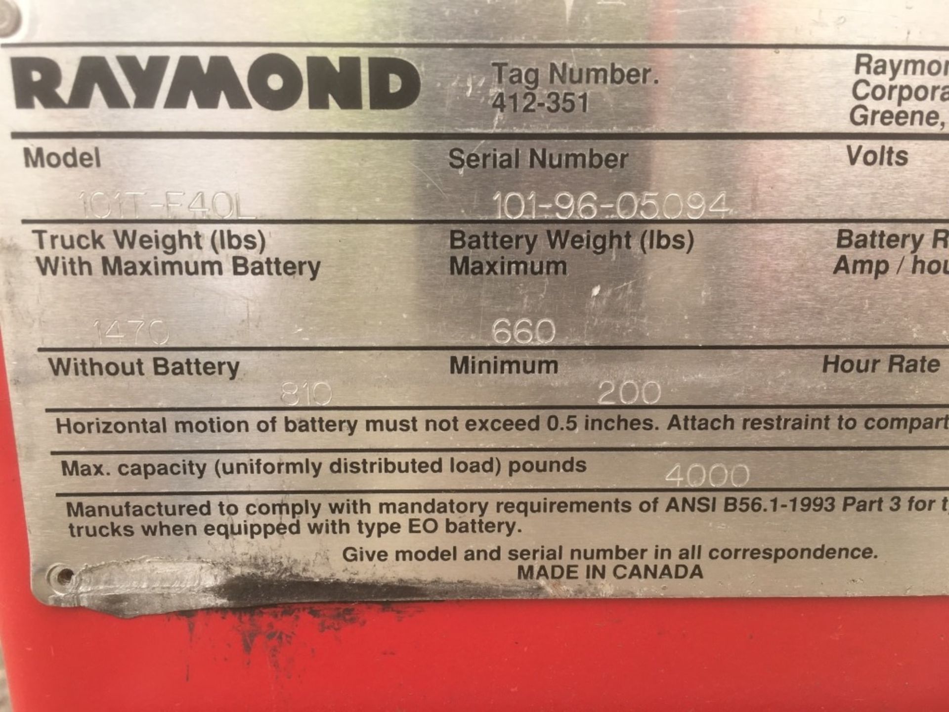 Raymond 101T-F40L Electric Pallet Jack - Image 5 of 5