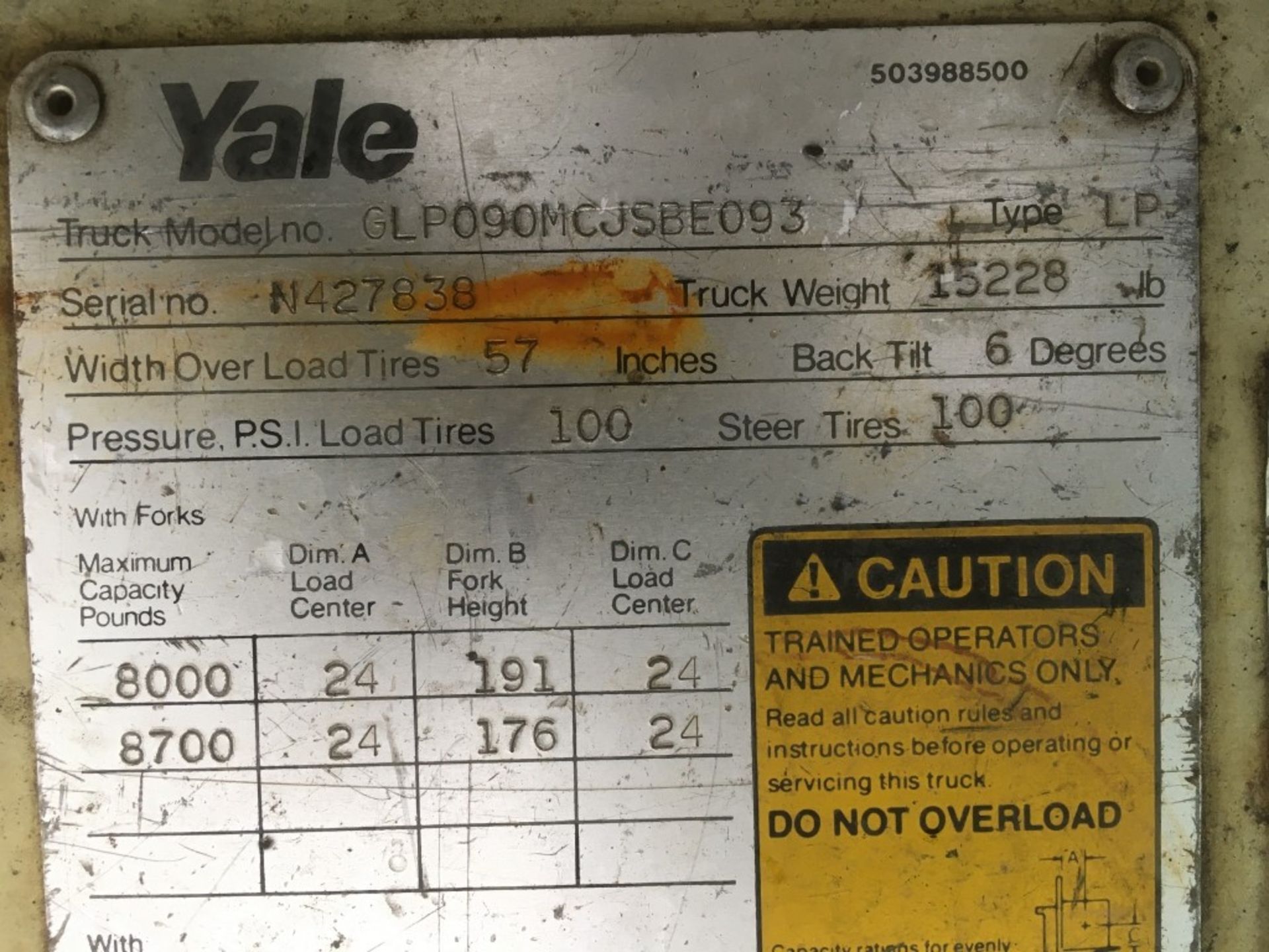1986 Yale NGLP090 Forklift - Image 9 of 14