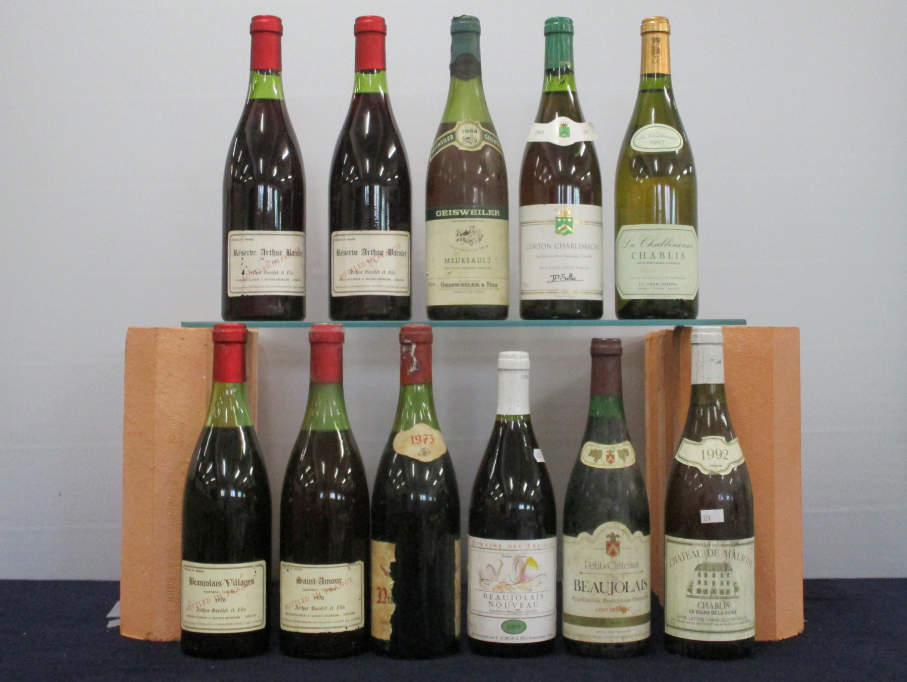 1 bt Beaujolais Villages 1970 Arthur Barolet & Fils ms sl crusted foil 1 bt Saint Amour 1970