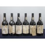 6 bts Grahams Vintage Port 1985 owc (missing lid, sl damaged) bs/stl, remnants