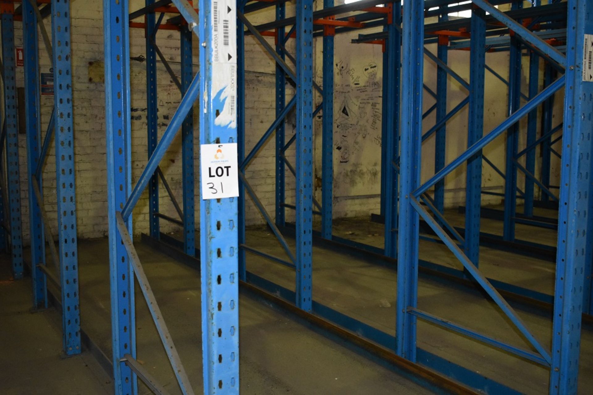 7 X BAYS OF 5 MTR HIGH DRIVE IN PALLET RACKING CONSISTING OF 42 BEAMS 24 X FRAMES