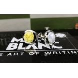 Montblanc Pair of Yellow And Pearl White Opal Stone Silver Cufflinks