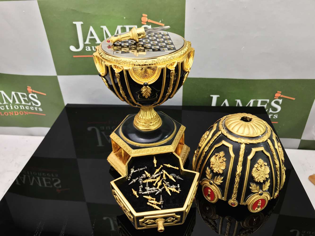 House of Faberge 24 Carat & Ruby "The Imperial Jeweled Egg Chess Set" - Image 2 of 7